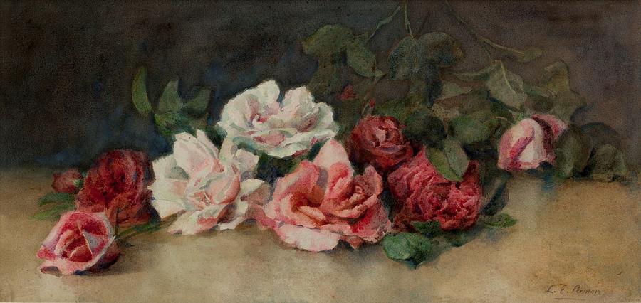 1854 Painting - Roses on a ledge by MotionAge Designs