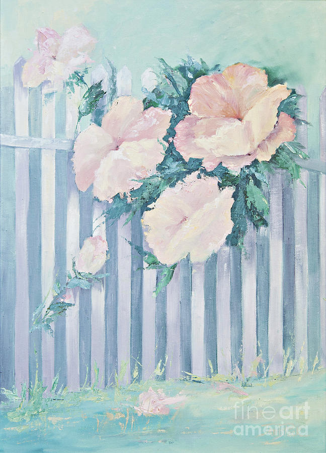 Rose Painting - Roses On A Picket Fence by Jan Black
