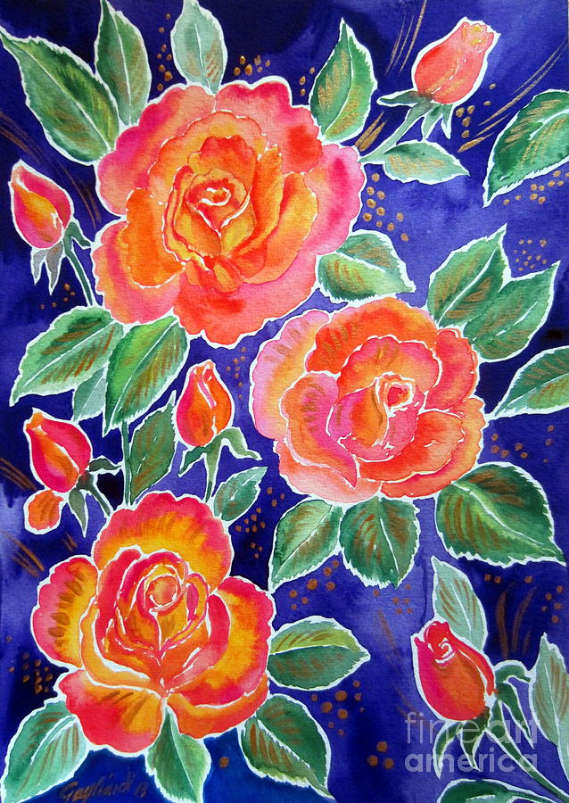 Roses on blue Painting by Roberto Gagliardi