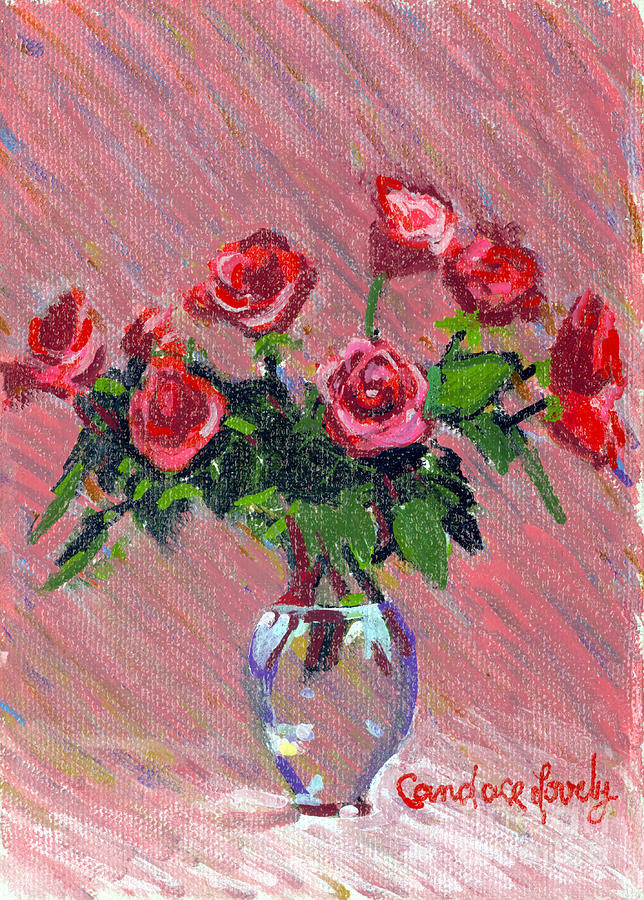 Flower Painting - Roses on Pink by Candace Lovely