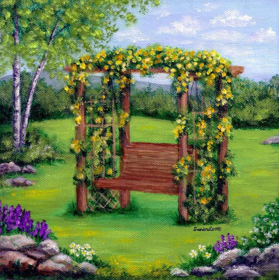 Roses On The Arbor Swing Painting by Sandra Estes