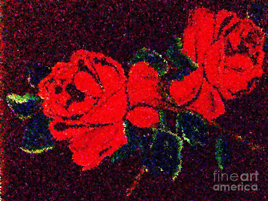Roses Two by Two Abstract Painting by Saundra Myles