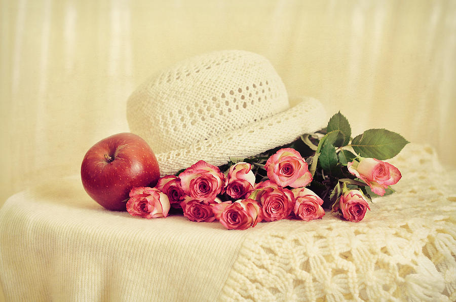 Roses Photograph - Roses with apple by Gynt Art Roses Photograph - Roses with apple by Gynt Art