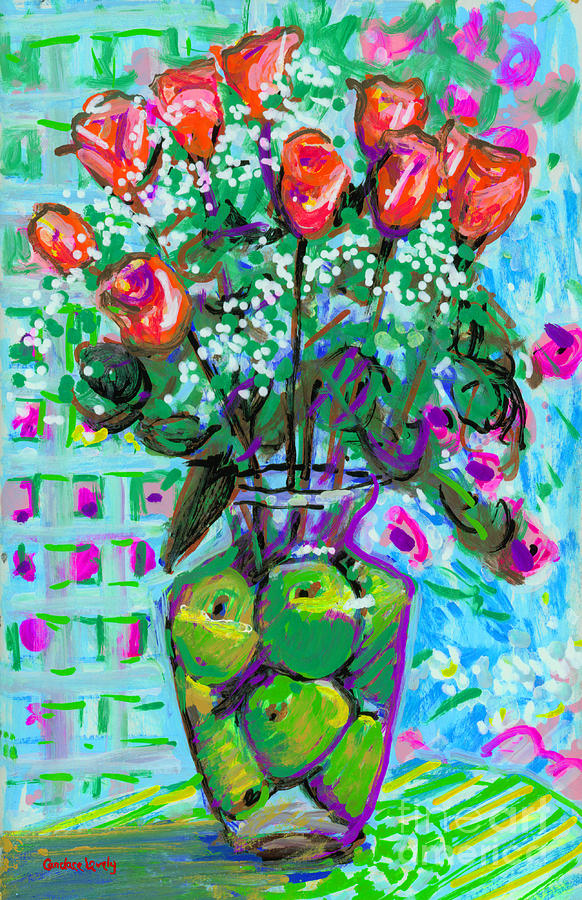 Roses with Apples Painting by Candace Lovely