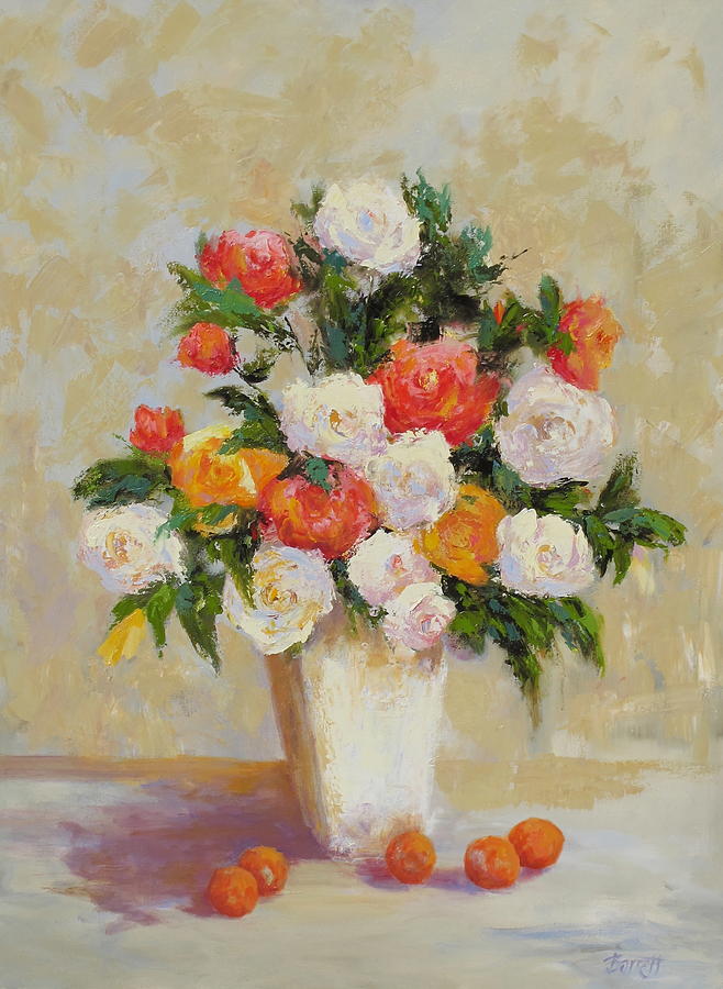 Roses with Apricots Painting by Barrett Edwards