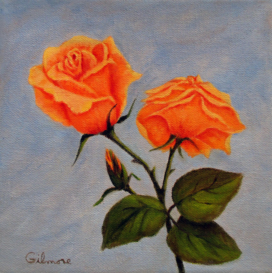 Roses with Bud Painting by Roseann Gilmore