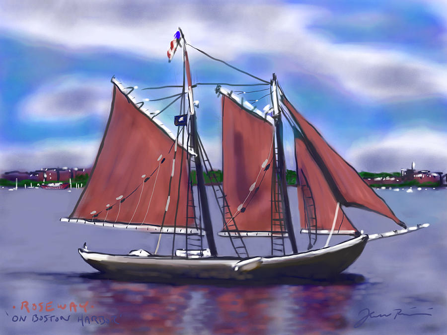 Roseway On Boston Harbor Painting by Jean Pacheco Ravinski