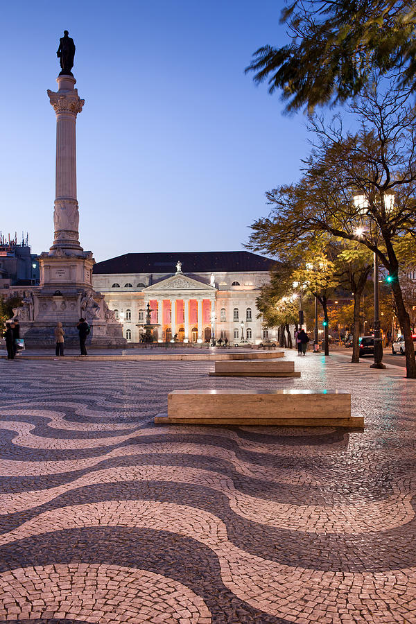 Rossio Square at Dusk in Lisbon Photograph by Artur Bogacki
