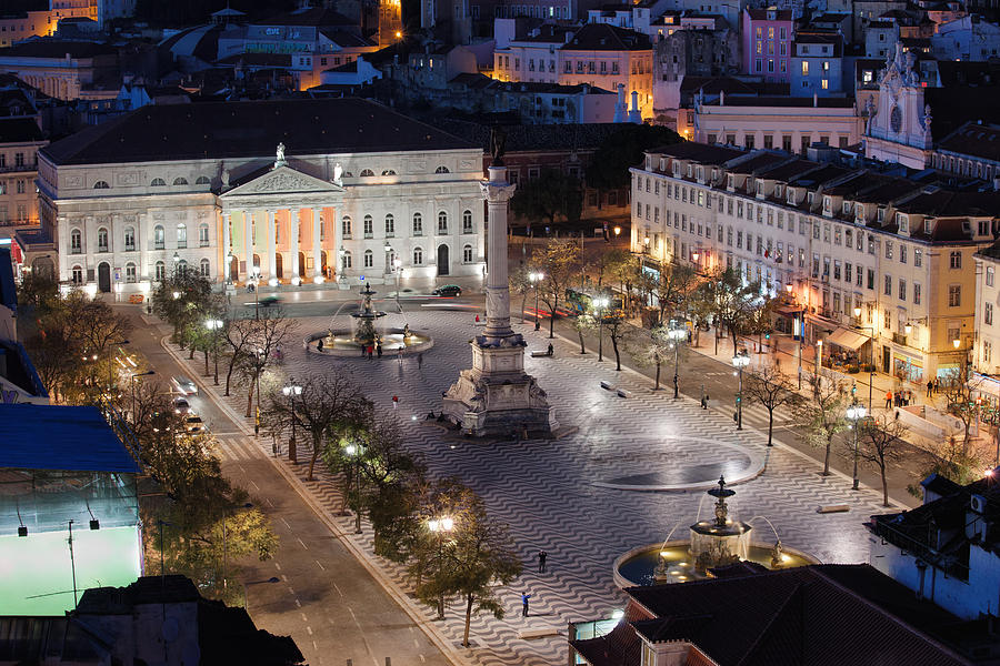 Rossio Square at Night in Portugal Photograph by Artur Bogacki