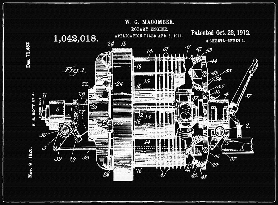 Vintage Photograph - Rotary Engine Support Patent Drawing From 1912 2 by Samir Hanusa