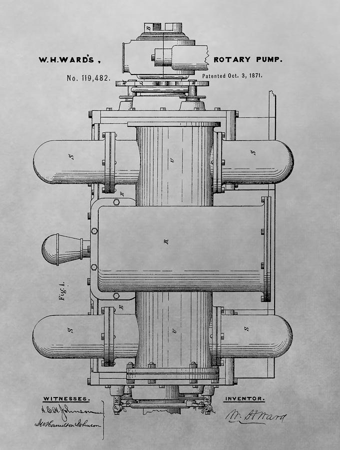 Rotary Pump Patent Drawing Drawing by Dan Sproul