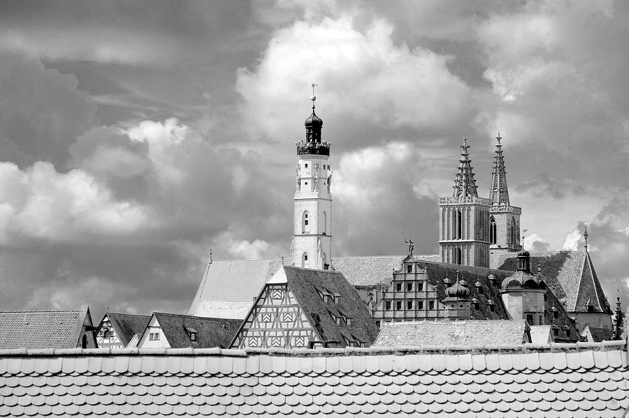 Rothenburg towers in black and white Photograph by Corinne Rhode