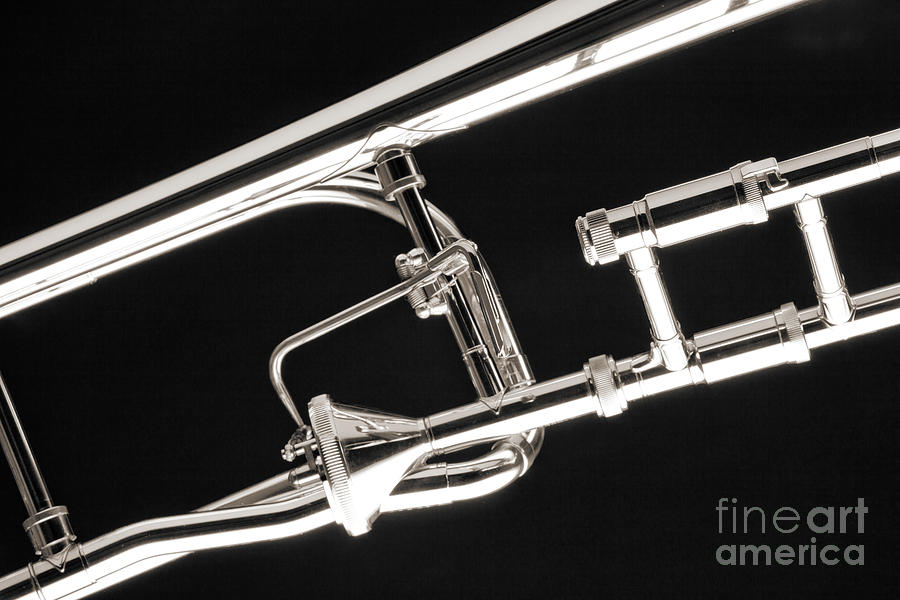 Music Photograph - Rotor Tenor Trombone on Black in Sepia 3464.01 by M K Miller