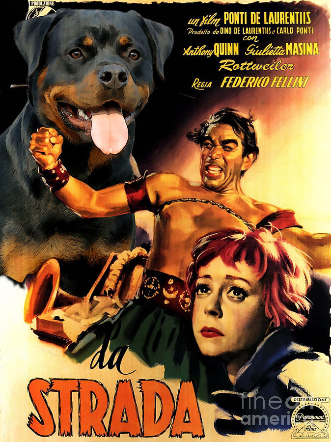 Rottweiler Art Canvas Print - La Strada Movie Poster Painting by Sandra Sij