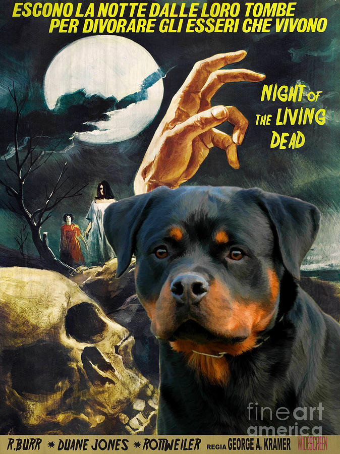 Rottweiler Art Canvas Print - Night of the Living Dead Movie Poster Painting by Sandra Sij