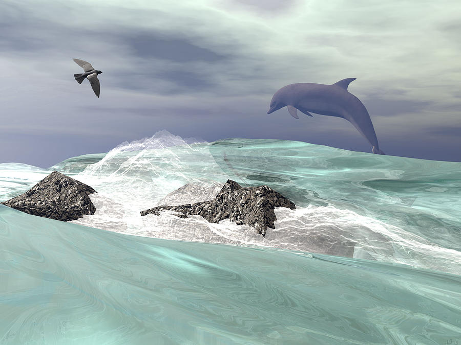 Dolphin Digital Art - Rough Seas by Michele Wilson