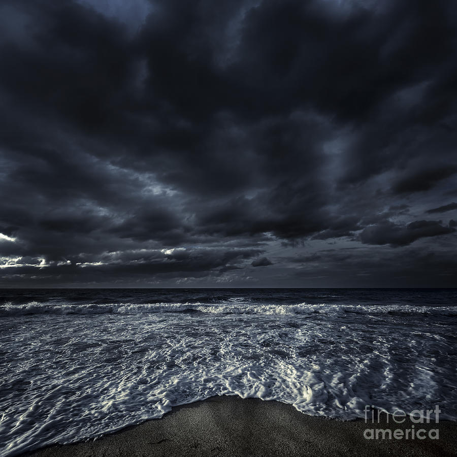 Nature Photograph - Rough Seaside Against Stormy Clouds by Evgeny Kuklev