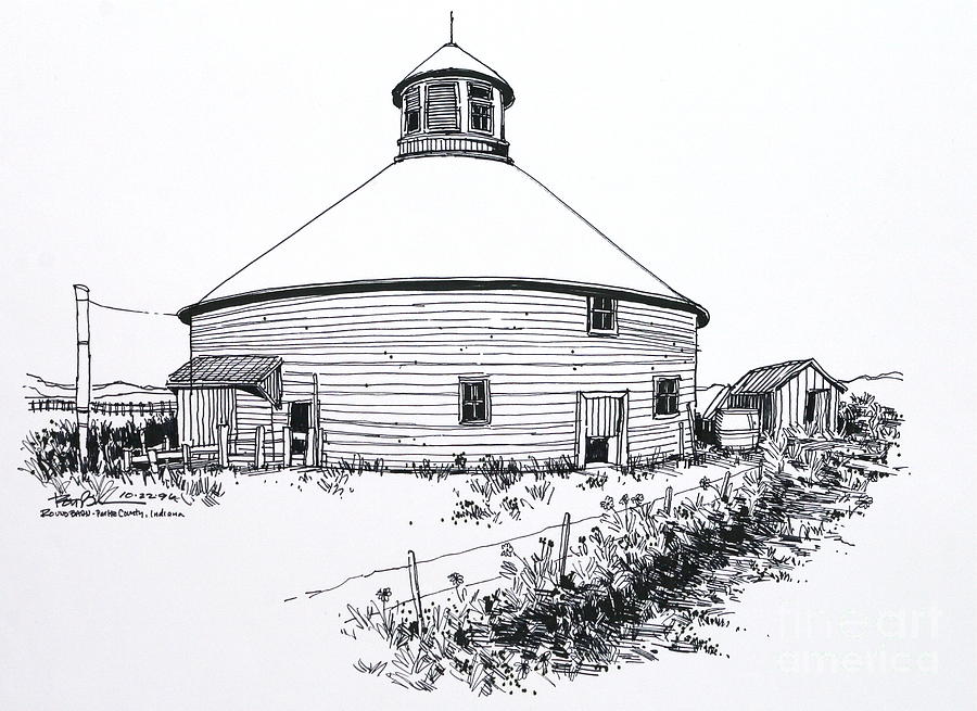 Round Barn Park County Indiana Drawing by Robert Birkenes
