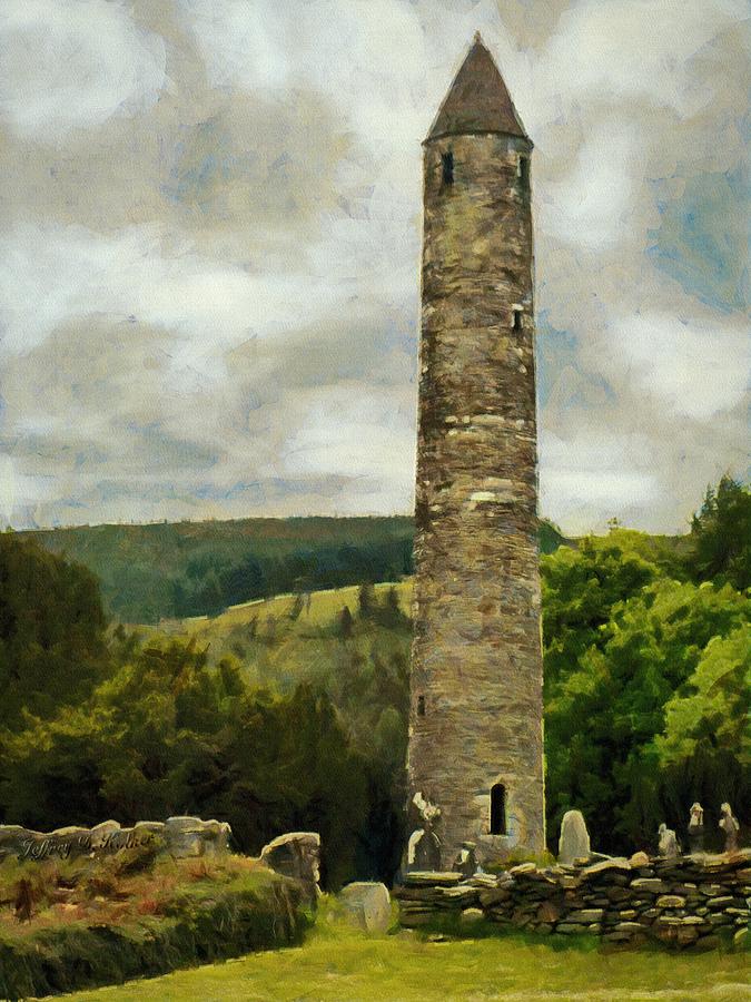 Round Tower at Glendalough Painting by Jeffrey Kolker