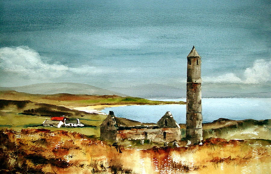 Round tower, Ardmore, Waterford Painting by Val Byrne