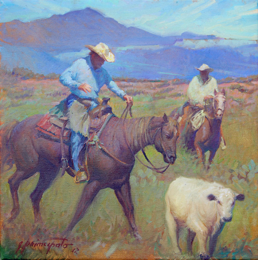 Round Up At Star Ranch Painting by Ernest Principato