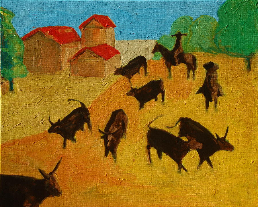 Round up of the Bulls 3 painting by Bertram Poole Painting by Thomas Bertram POOLE