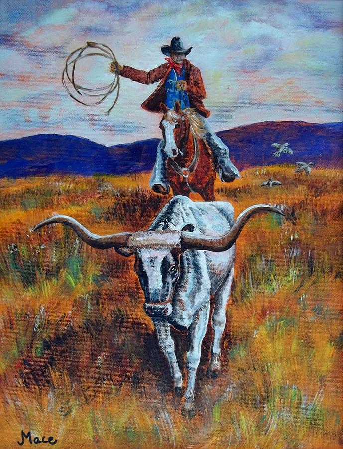 Rounding up the stray Painting by Joan Mace