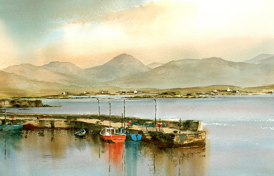 Roundstone Harbour Galway Painting by Val Byrne