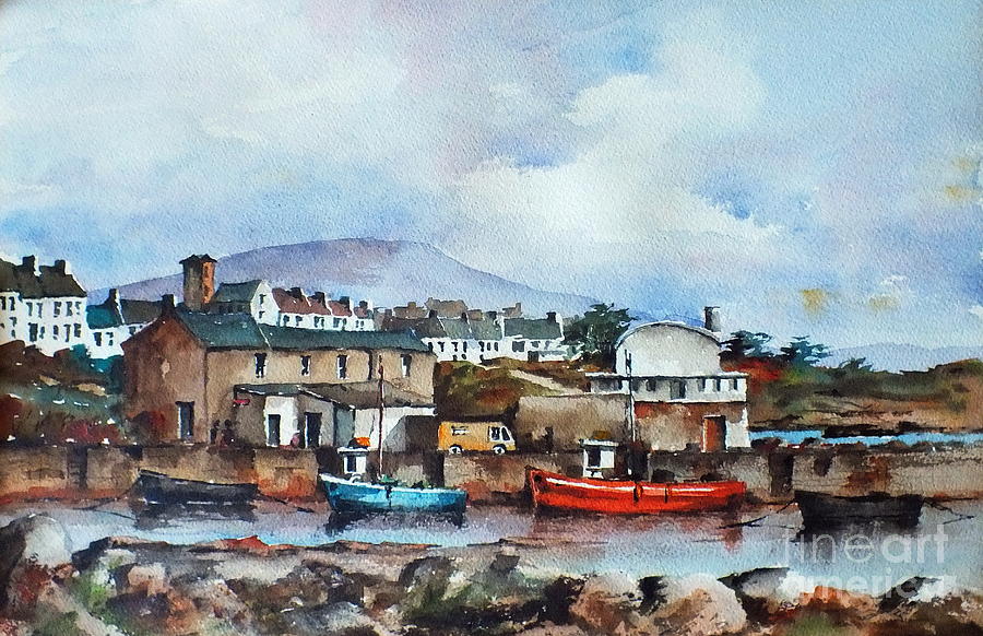 Roundstone Old Harbour Galway Painting by Val Byrne