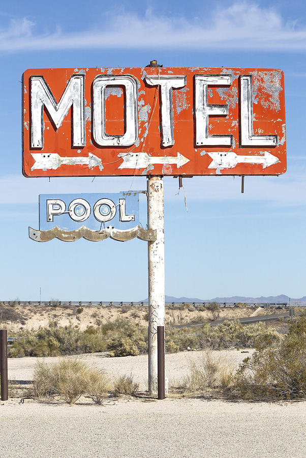 Sign Photograph - ROUTE 66 - Abandoned Yucca Motel Vintage Neon Sign in Yucca Arizona by John Wayland