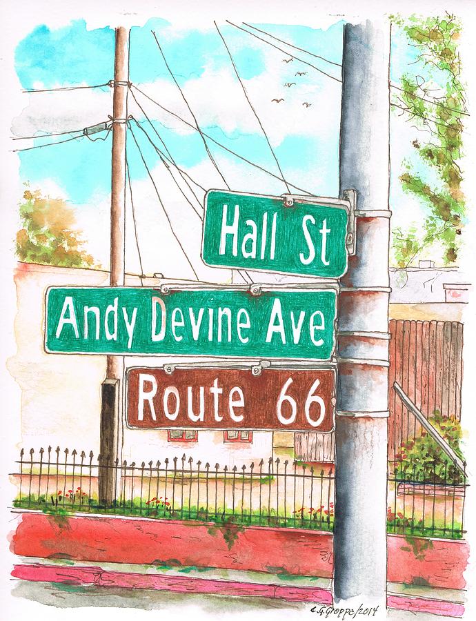 Street Sign In Route 66 - Andy Devine Ave In Kingman, Arizona Painting