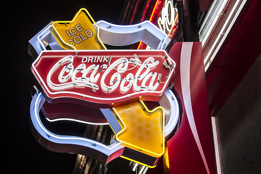 Sign Photograph - ROUTE 66 - Coca Cola Shield Neon Sign in Williams Arizona by John Wayland