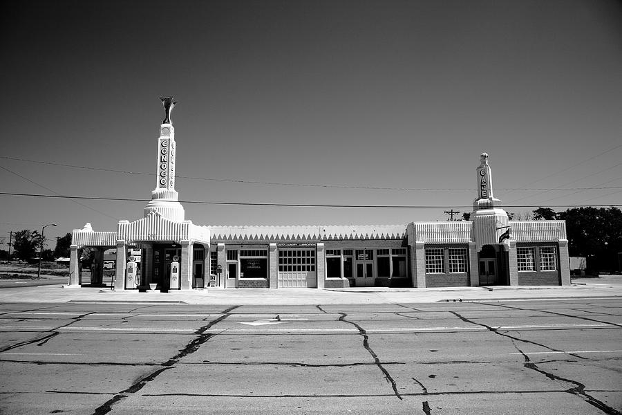 Route 66 - Conoco Tower Station 2012 BW Photograph by Frank Romeo
