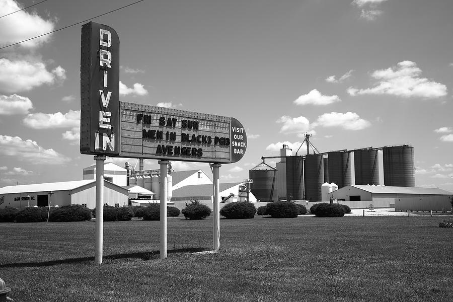 Route 66 Drive-In Theater 2012 BW Photograph by Frank Romeo