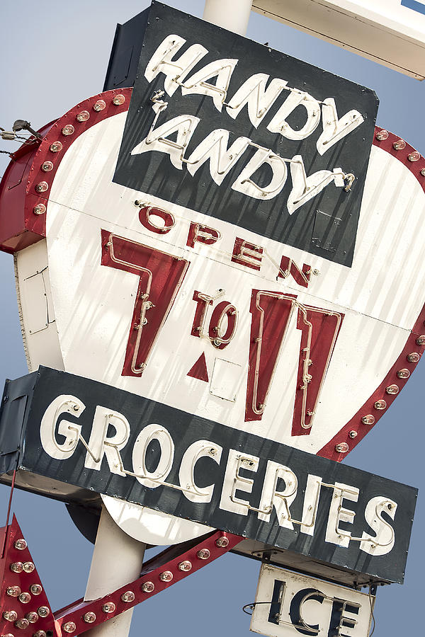 Sign Photograph - ROUTE 66 - Handy Andy 7-11 Groceries Vintage Neon Sign in Grants New Mexico by John Wayland
