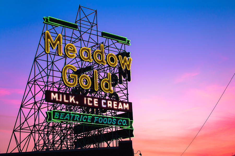 Route 66 Meadow Gold Neon Sign - Tulsa Oklahoma Photograph by Gregory Ballos