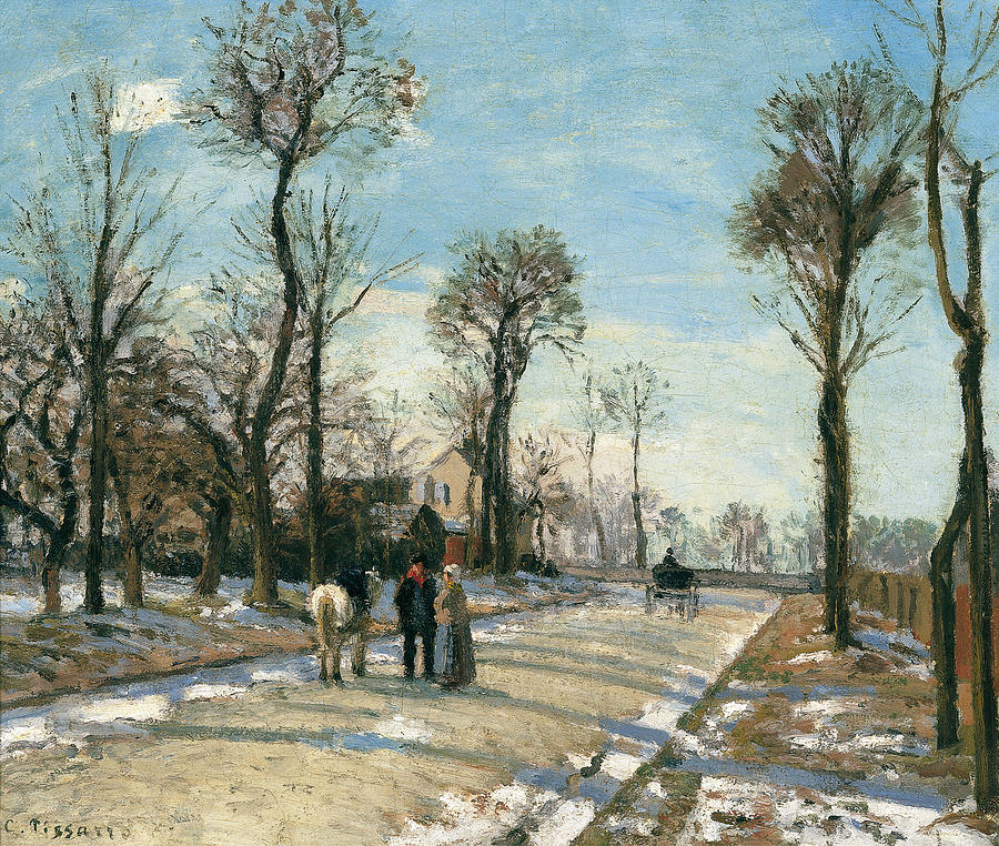 Route de Versailles. Louveciennes. Winter Sun and Snow Painting by Camille Pissarro