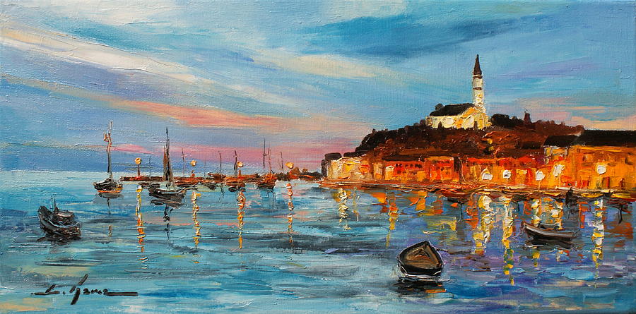 Rovanij harbour Painting by Luke Karcz