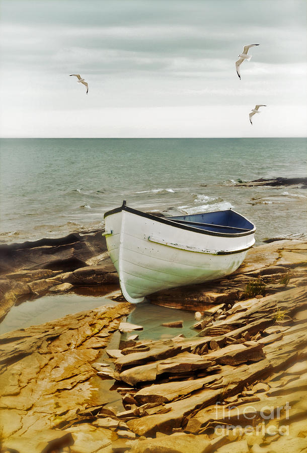 Row Boat on Rocky Shore Photograph by Jill Battaglia