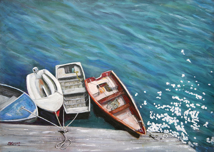 Row Boats at Dock Painting by Sandra Nardone