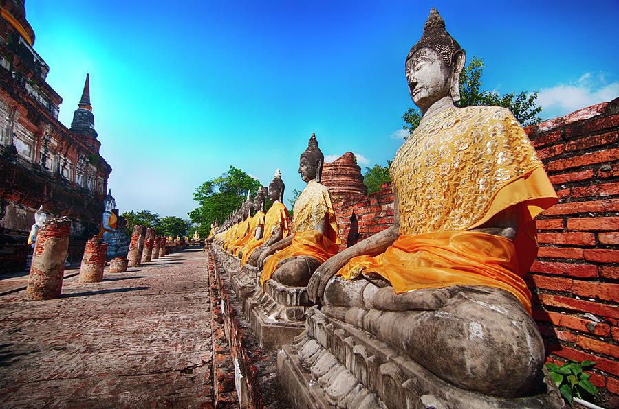 Row Of Buddhas In Wat Yai Chai Mongkol Photograph by Smerindo schultzpax