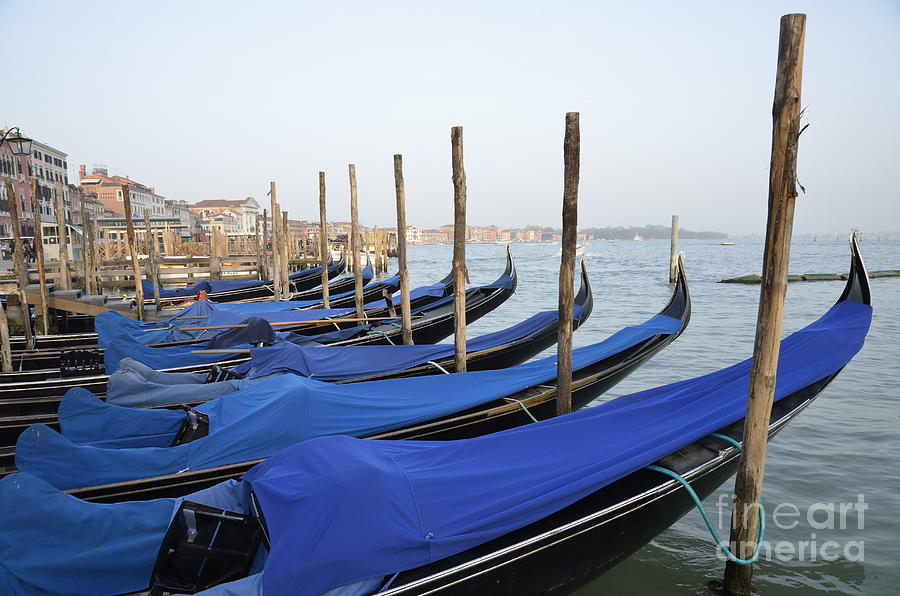 Architecture Photograph - Row of empty moored gondolas by Sami Sarkis