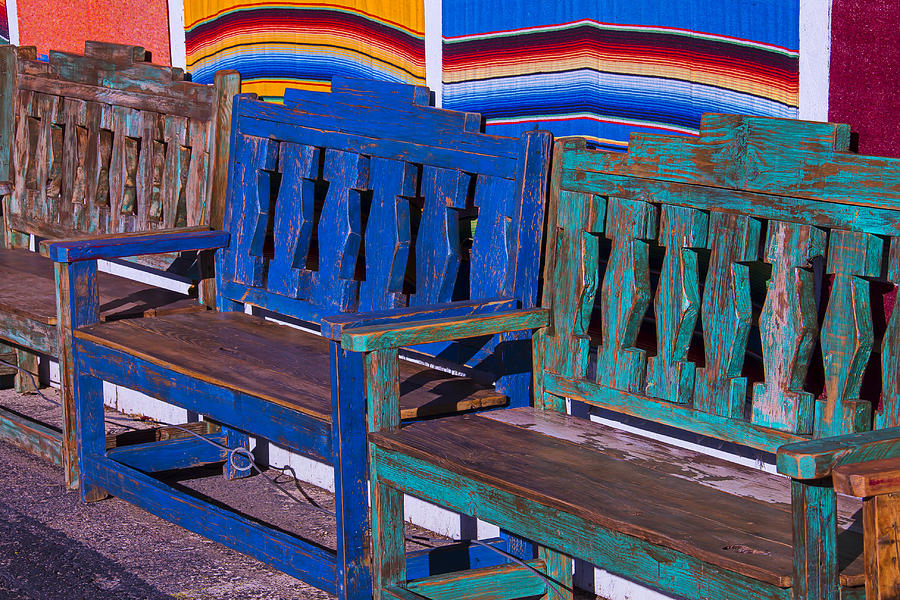 Row Of Wooden Benches Photograph by Garry Gay