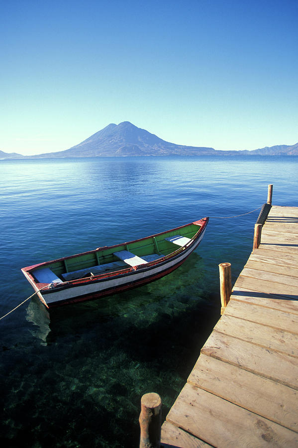 Rowboat At Dock, Lake Atitlan Photograph by Peter Dennen