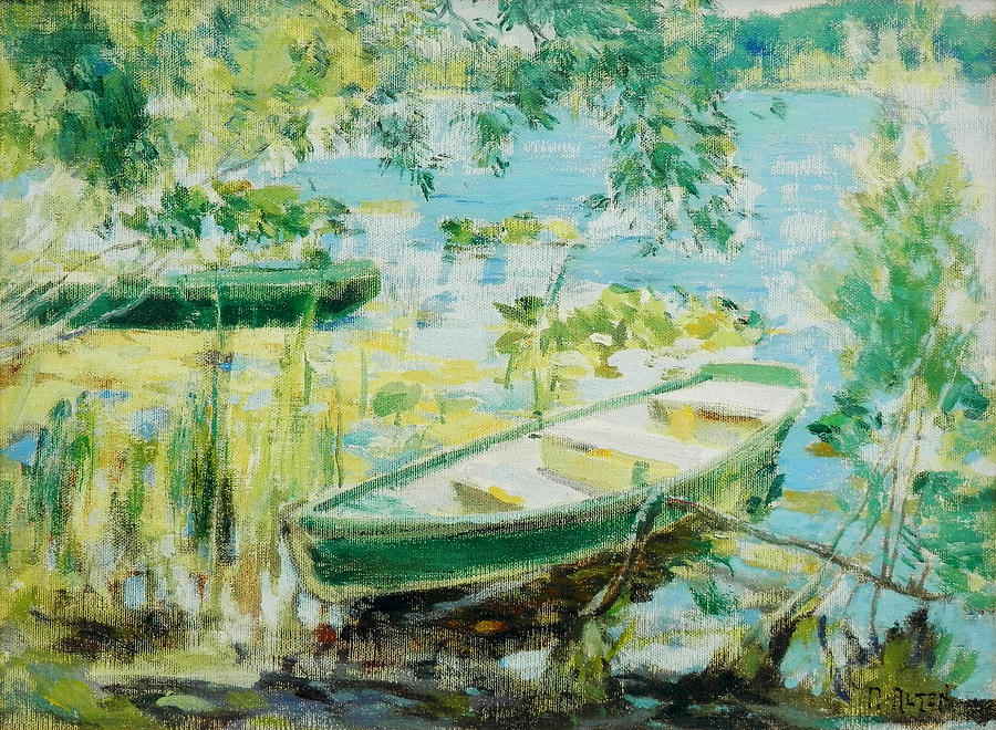 Tree Painting - Rowboats Reeds Lake by Mathias Alten