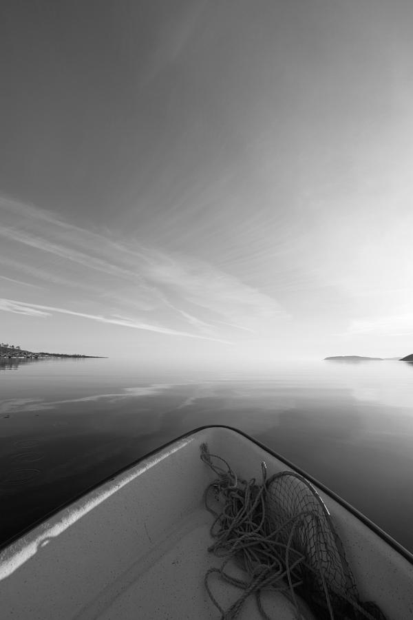 Rowing boat on a bay - monochrome Photograph by Ulrich Kunst And Bettina Scheidulin