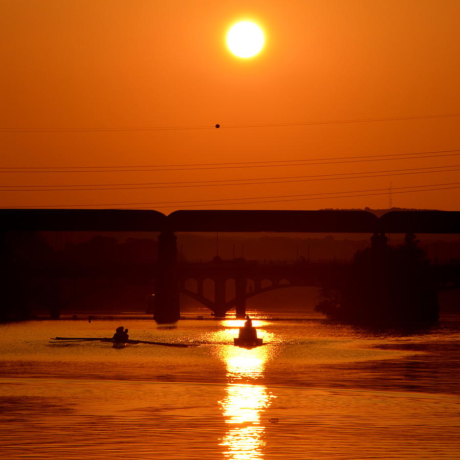 Sunset Photograph - Rowing Into the Sun by Bindu Viswanathan