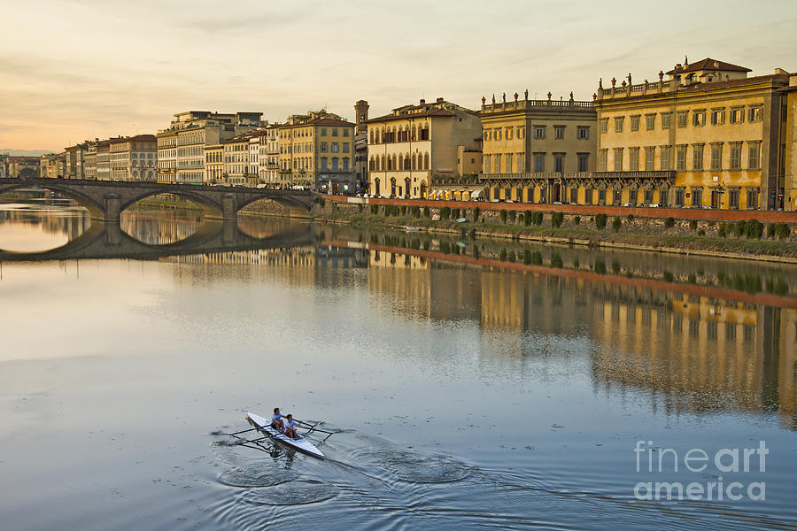Rowing on the River Arno  Florence  Italy Photograph by Liz Leyden
