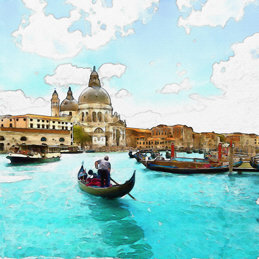 Rowing in Venice Mixed Media by Marian Voicu