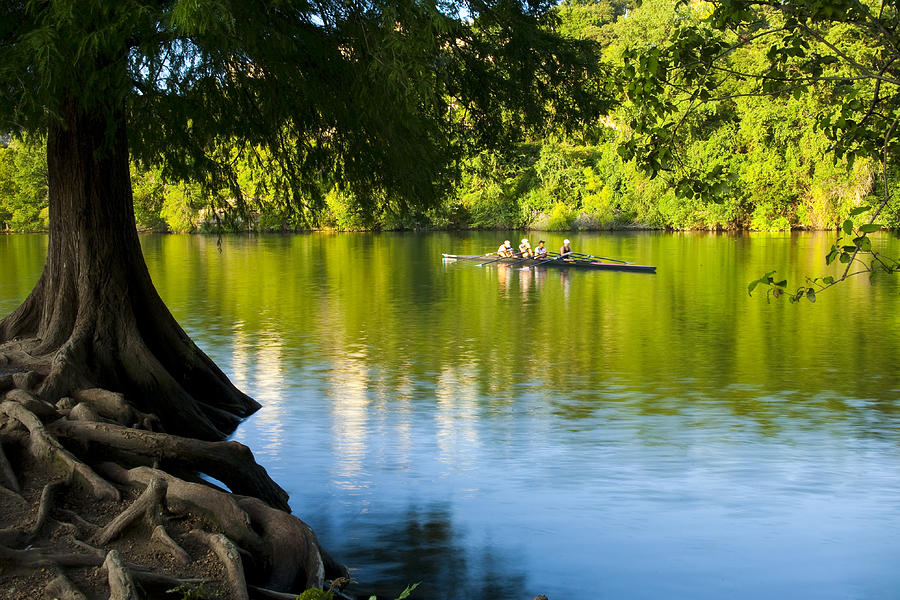 Austin Photograph - Rowing past Red Bud Island by Mark Weaver